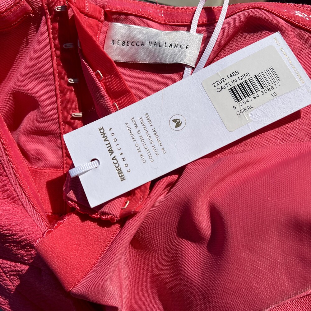 Rebecca Vallance Caitlin Bow Mini Dress Coral Pink Strapless Size 6 Small NWT - Picture 3 of 8